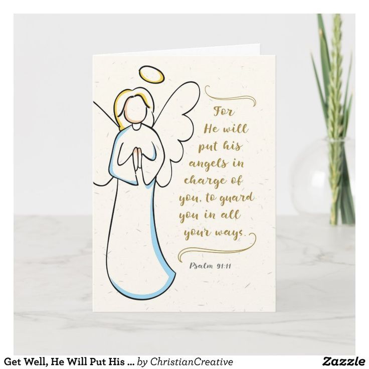 a greeting card with an angel holding a halo and the words, you he will put his angels in charge of you to guard you in all your own ways