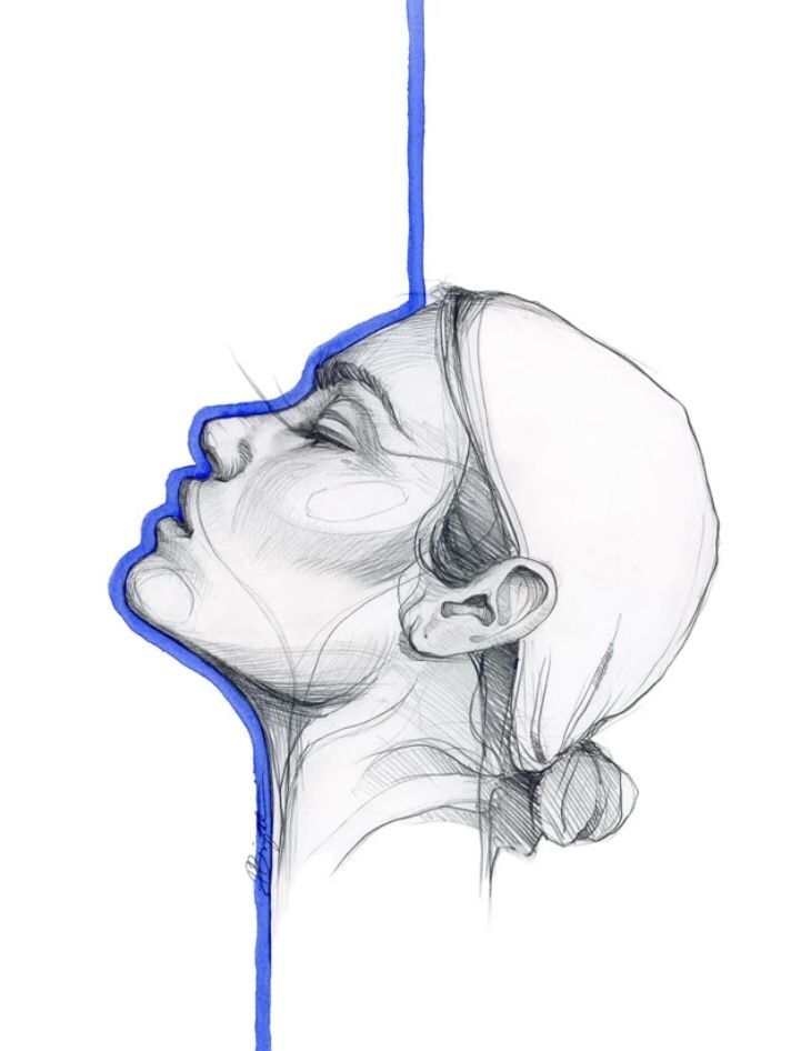 a drawing of a woman's head with her eyes closed