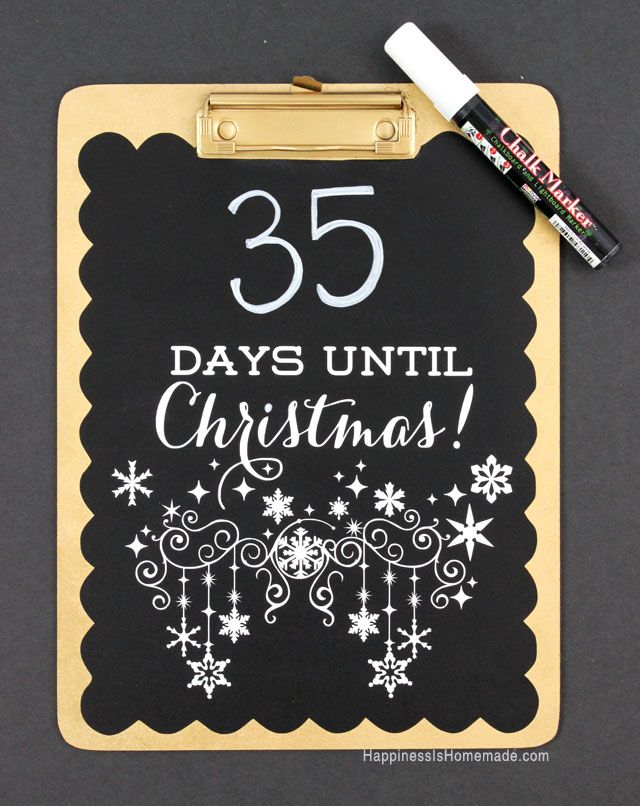 a clipboard with the words 35 days until christmas written on it next to a marker