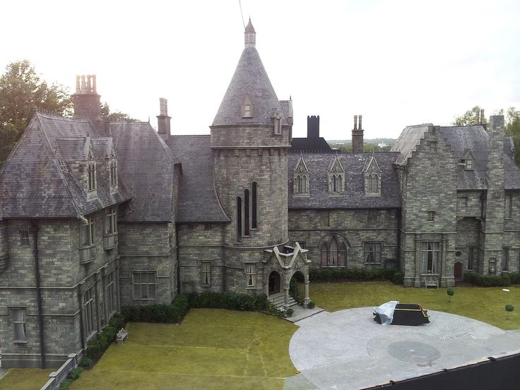 an aerial view of a large castle like building