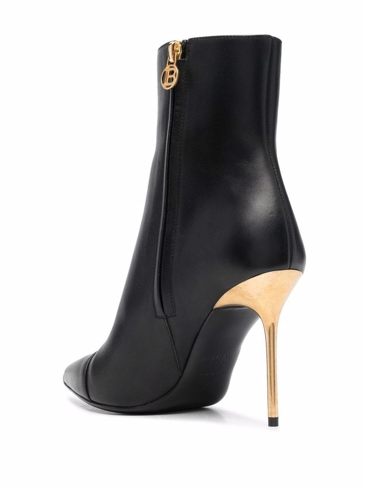 black calf leather decorative button detailing branded insole pointed toe side zip fastening high stiletto heel Balmain Women, Boots Women Fashion, Women Boots, Leather Cap, Boot Pumps, Sneaker Heels, Womens Boots Ankle, Leather Ankle Boots, Mens Shoes Sneakers