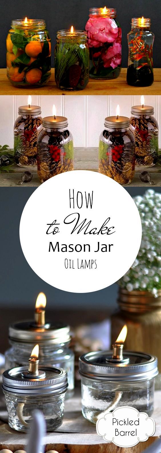 jars filled with flowers and candles sitting on top of a table