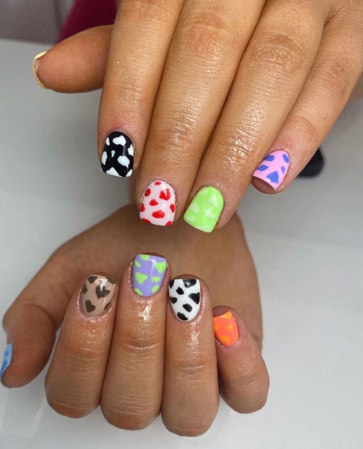 Creative nails, colourful nails, cow print nails, fun nails, short nails, square nails, edgy nails, pink and purple nails, colourful cow print, colourful, colorful nails, colourful cow print, cow print, Nails Colourful, Nails Edgy, Cow Print Nails, Colourful Nails, Nail Goals, Cow Nails, Nails Fun, Colorful Nails, Edgy Nails