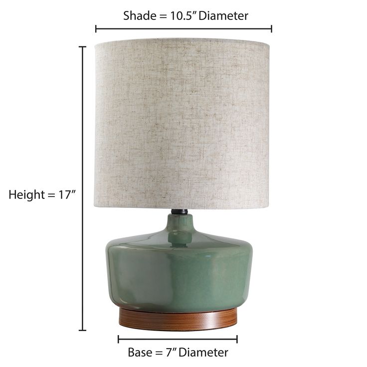 a table lamp is shown with measurements for the base and shade to match it's color