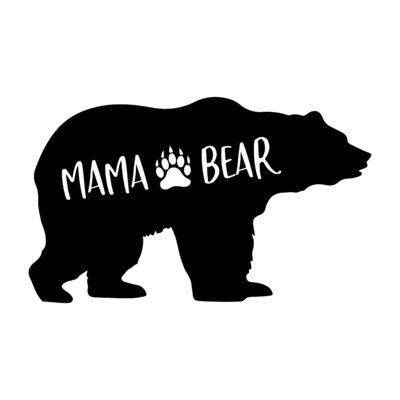 a black bear with the word mama bear written on it's chest and paw prints