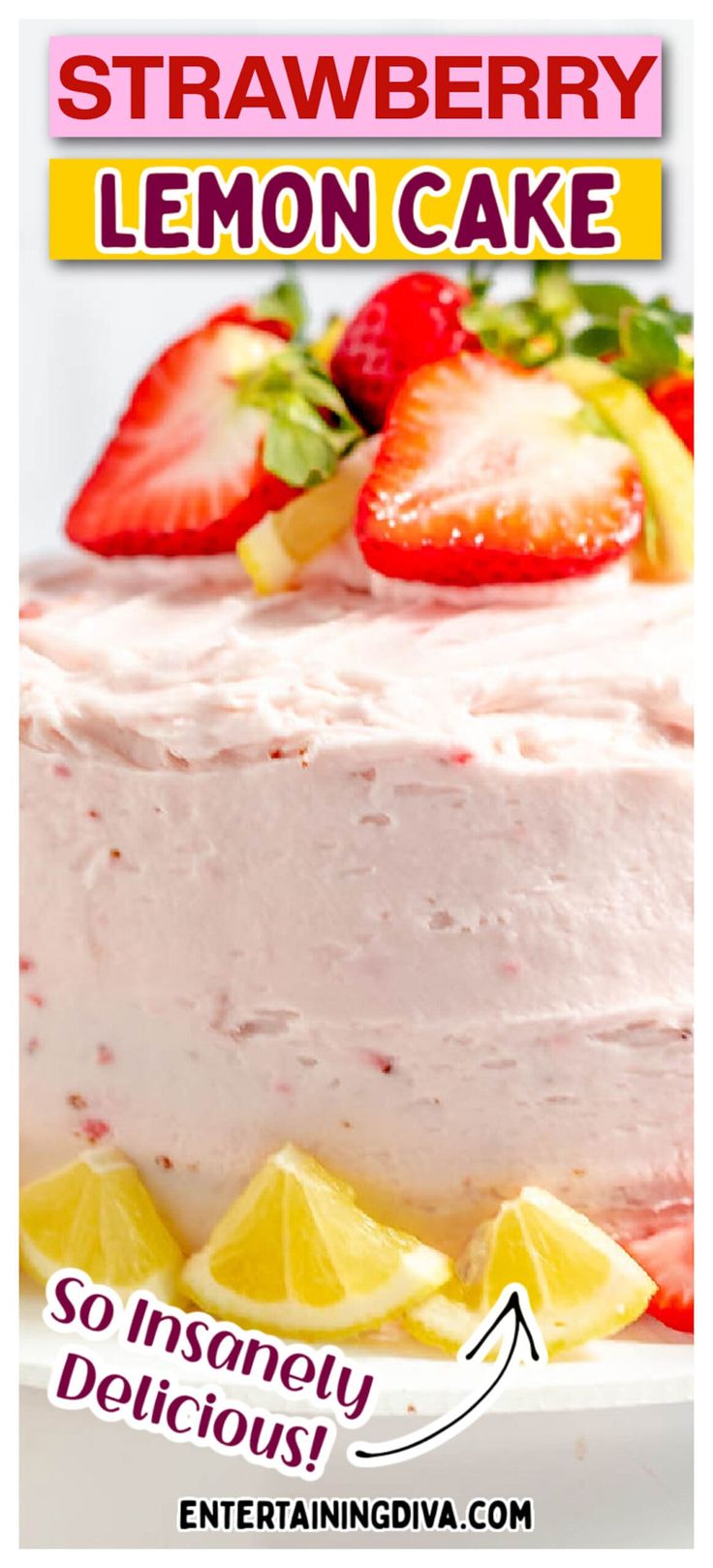 a strawberry lemon cake on a white plate