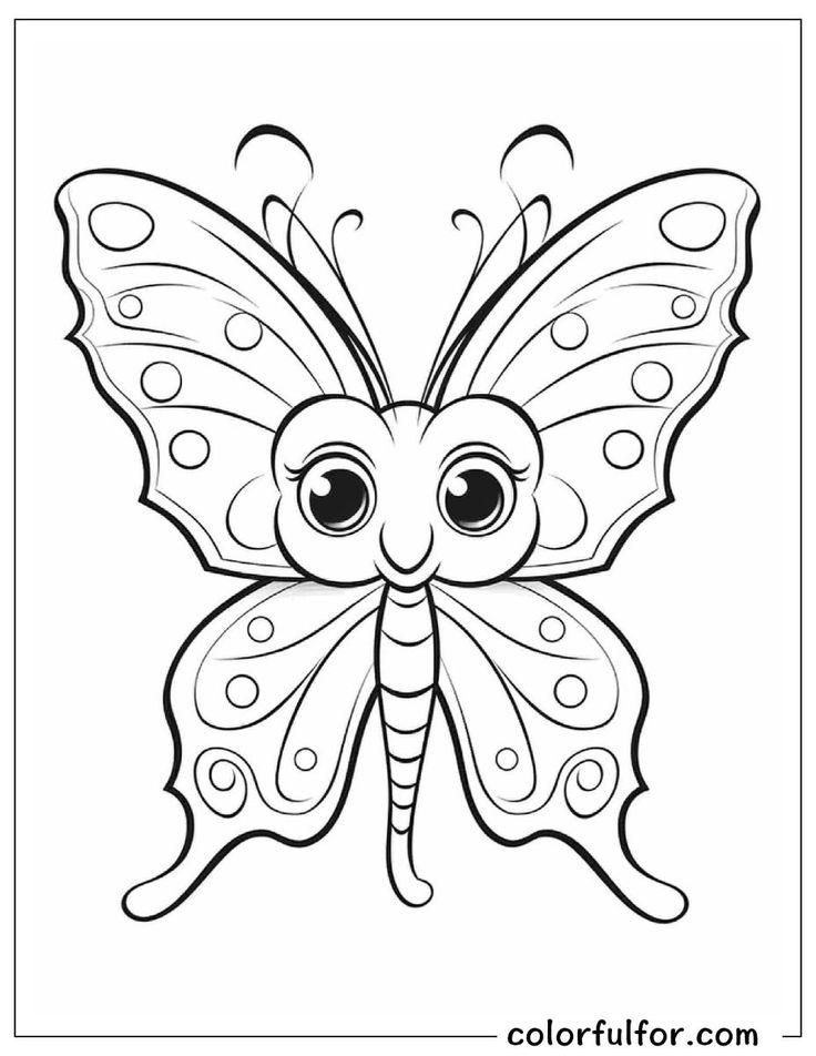 a butterfly with big eyes coloring pages for kids to print and color on the page