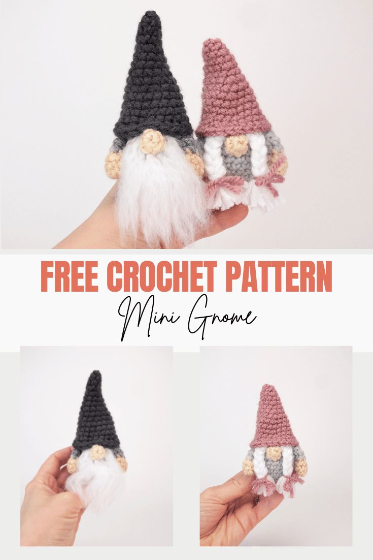 the crocheted gnome is shown in four different stages to make it look like they are