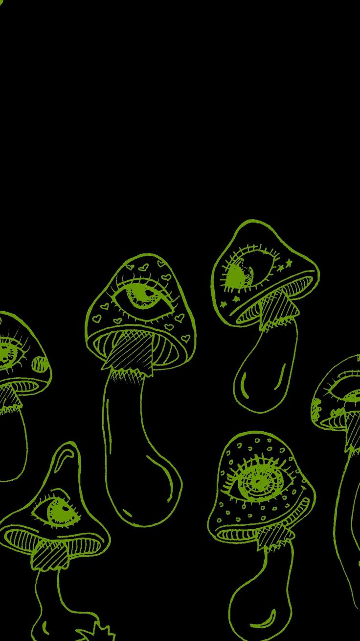 an image of green mushrooms on black background