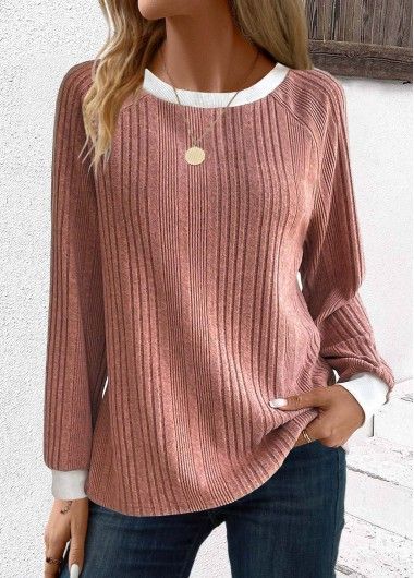 Color:Dusty Pink;Size:S;Size:M;Size:L;Size:XL;Size:XXL;Package Contents:1 X Sweatshirt;Occasion:Other;Style:Casual; Elegant Dresses Plus Size, Pink Patchwork, Gingerbread Crafts, Cozy Tops, Pink Round, Round Neck Sweatshirts, Long Sleeve Sweatshirt, Plaid Tops, Plus Size Swimwear