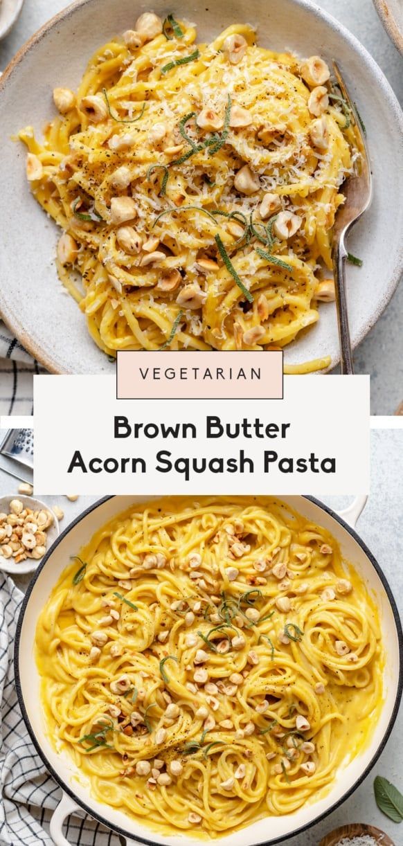 a bowl of brown butter acorn squash pasta