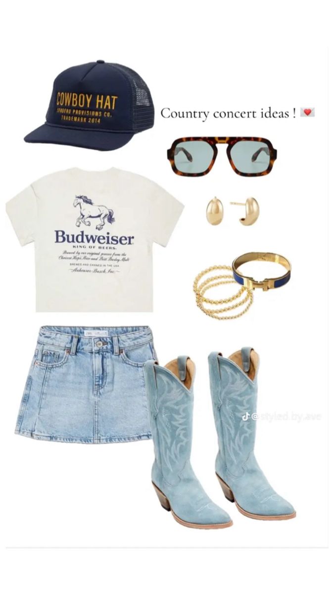 Trendy Nashville Outfits Summer, Zb Concert Outfits, Date Night Clothes For Women, Doobie Brothers Concert Outfit, Kenney Chesney Concert Outfit, Blue Cowgirl Boots Outfit, Midland Concert Outfit, Railbird Festival Outfit, Spring Nashville Outfits