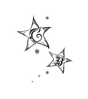 two stars with crescent and star tattoo designs on them