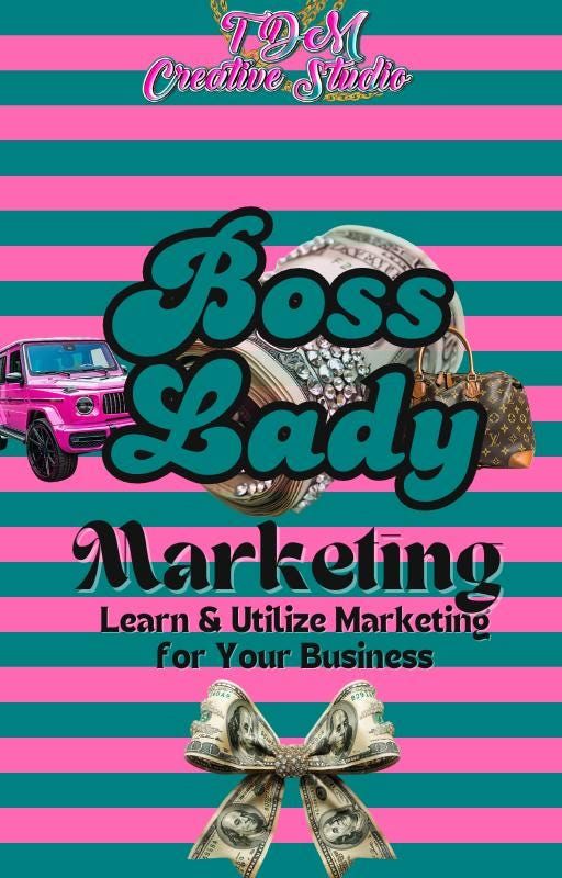 the book cover for boss and lady marketing learn & utilize marketing for your business, featuring money