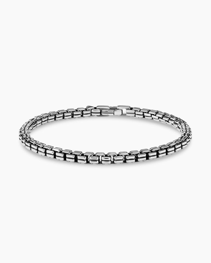 David Yurman | Double Box Chain Bracelet in Sterling Silver, 4mm Classic Link Chain Tennis Bracelet, Classic Box Chain Link Bracelets, Modern Bracelets With Box Chain And Chain Link, Timeless Link Chain Bracelet With Box Chain, Luxury Stainless Steel Box Chain Bracelet, Luxury Sterling Silver Round Box Chain Bracelet, Luxury Bracelets With Oval Link Box Chain, Modern Bangle Bracelet With Box Chain, Luxury Oval Link Box Chain Bracelets