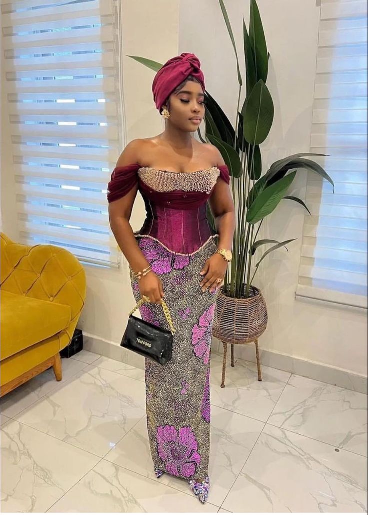 Ankara Flare Gown Styles, Plus Size Corset Outfits, Corset Asoebi Styles, Corset Asoebi, Flare Gown Styles, Off Shoulder Corset, Women's Traditional & Ceremonial Clothing, Beaded Corset, African Party Dresses