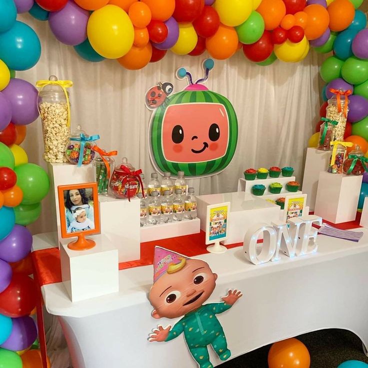 a birthday party with balloons and decorations