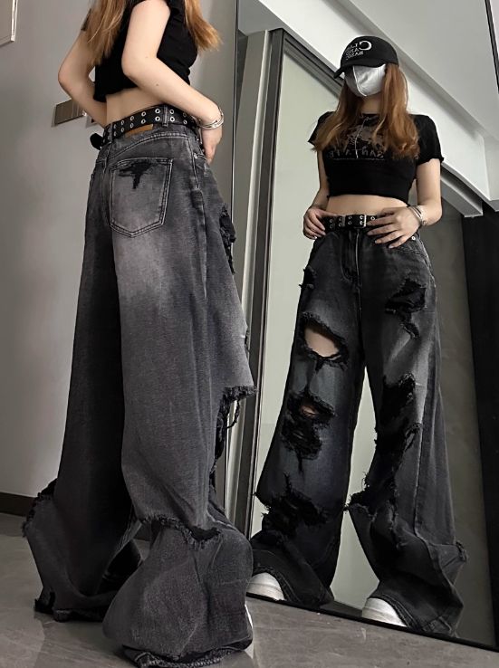 Black Washed Tattered Denim Jeans | Yeonjun - TXT S Urban Aesthetic Fashion, Txt Fashion, Kpop Streetwear, Effortless Fall Outfits, Corduroy Pants Outfit, Straight Wide Leg Pants, Cool Girl Outfits, Fashion Chingu, Stylish Fall Outfits