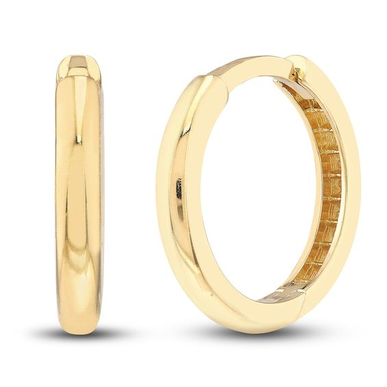 Versatile 13.1mm round tubes are polished to a high shine in these classic women's huggie earrings. Fashioned in 14K yellow gold, the earrings secure in place with hinged backs. Jared The Galleria Of Jewelry, Huggie Earrings, Polish Jewelry, Huggies Earrings, Fashion Earrings, Gold Bracelet, Hoop Earrings, Yellow Gold, Stone