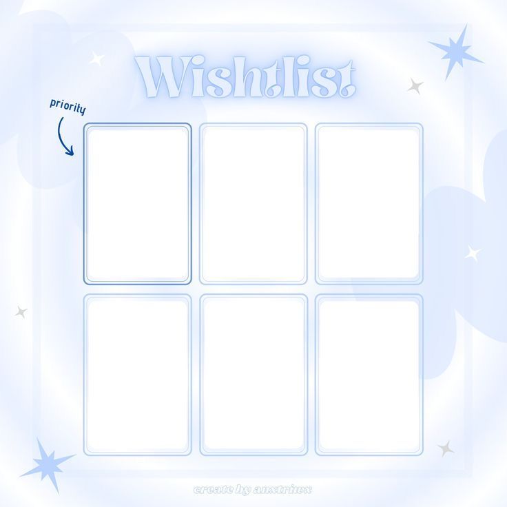 a blue and white photo frame with the words wishlist on it