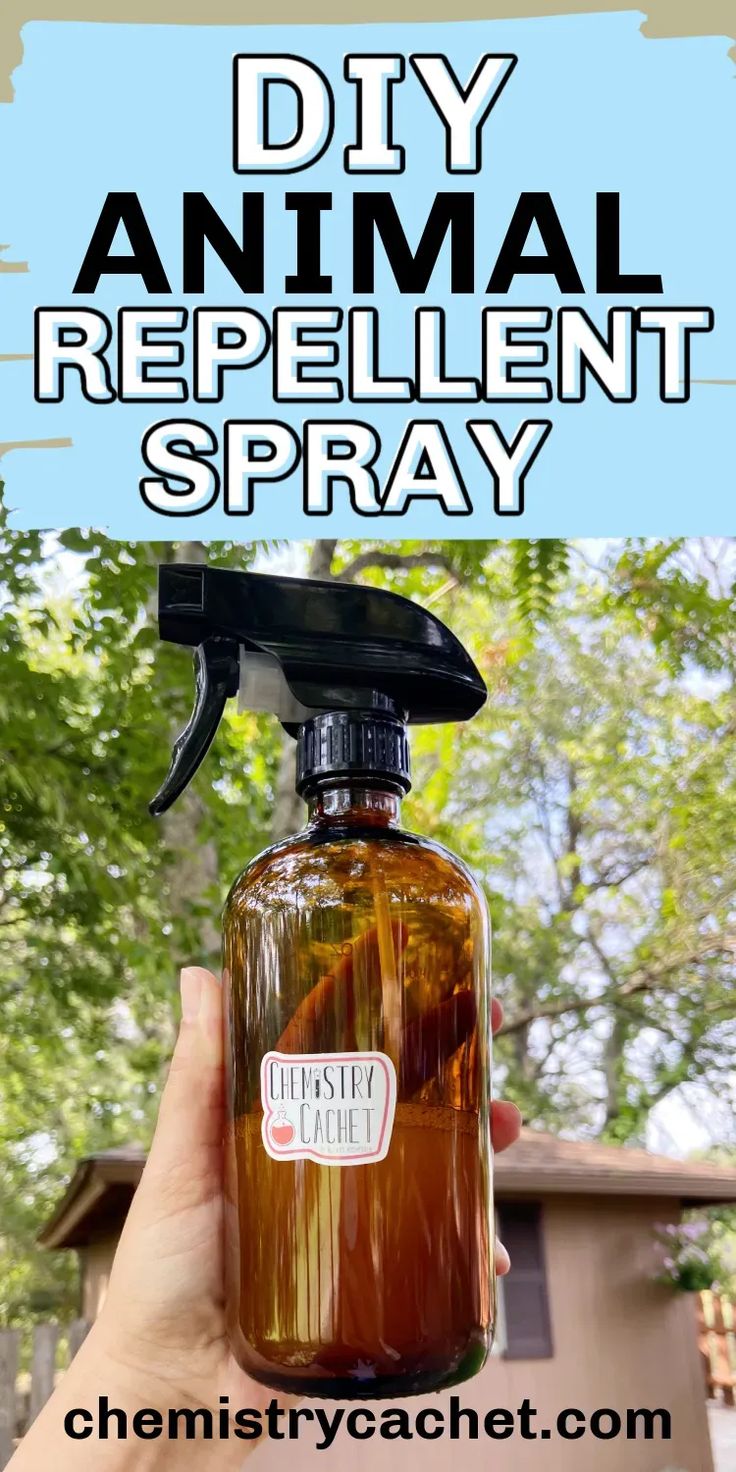 a hand holding a spray bottle with the words diy animal repellent spray on it