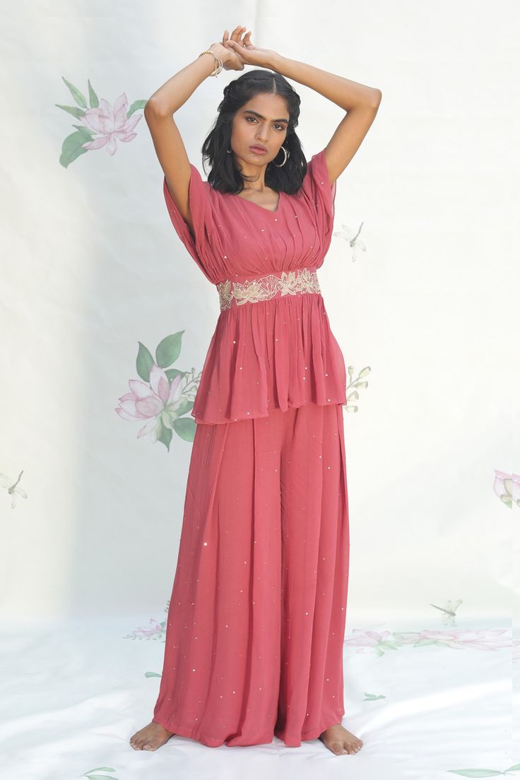 Pink kaftan style kurta with floral embroidered detail paired with palazzo.
Components:2
Embroidered
Neckline:V neck
Sleeve Length:Short
Fabric:Georgette
Color:Pink
Sheer palazzo - Aza Fashions Pink Kaftan, Kurta And Palazzo, Kaftan Style, Women Kurta, Palazzo Set, Pink Sheer, Embroidered Neckline, Fashion App, Set For Women