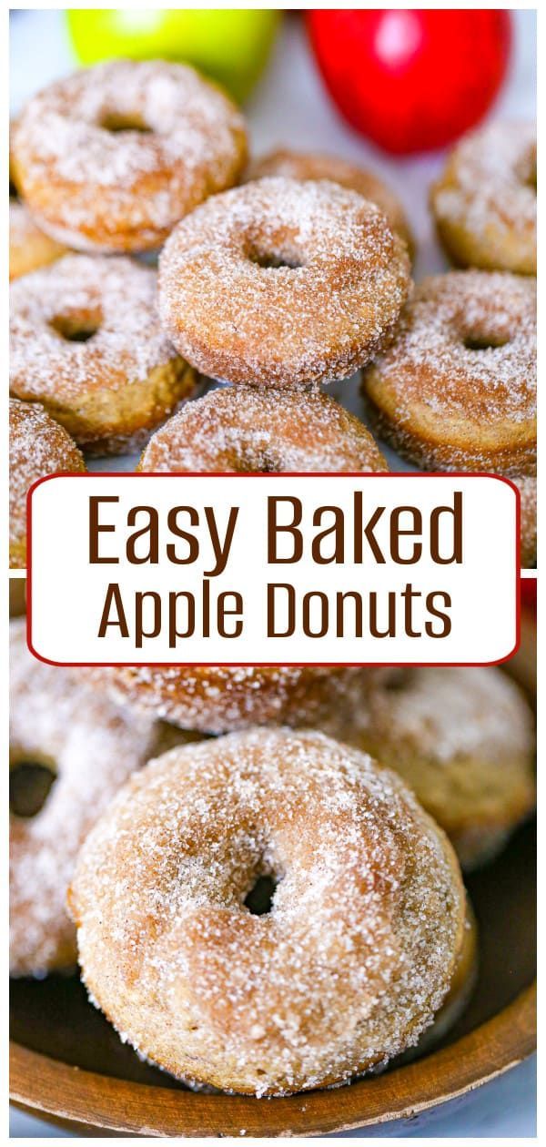 an easy baked apple donuts recipe with apples in the background