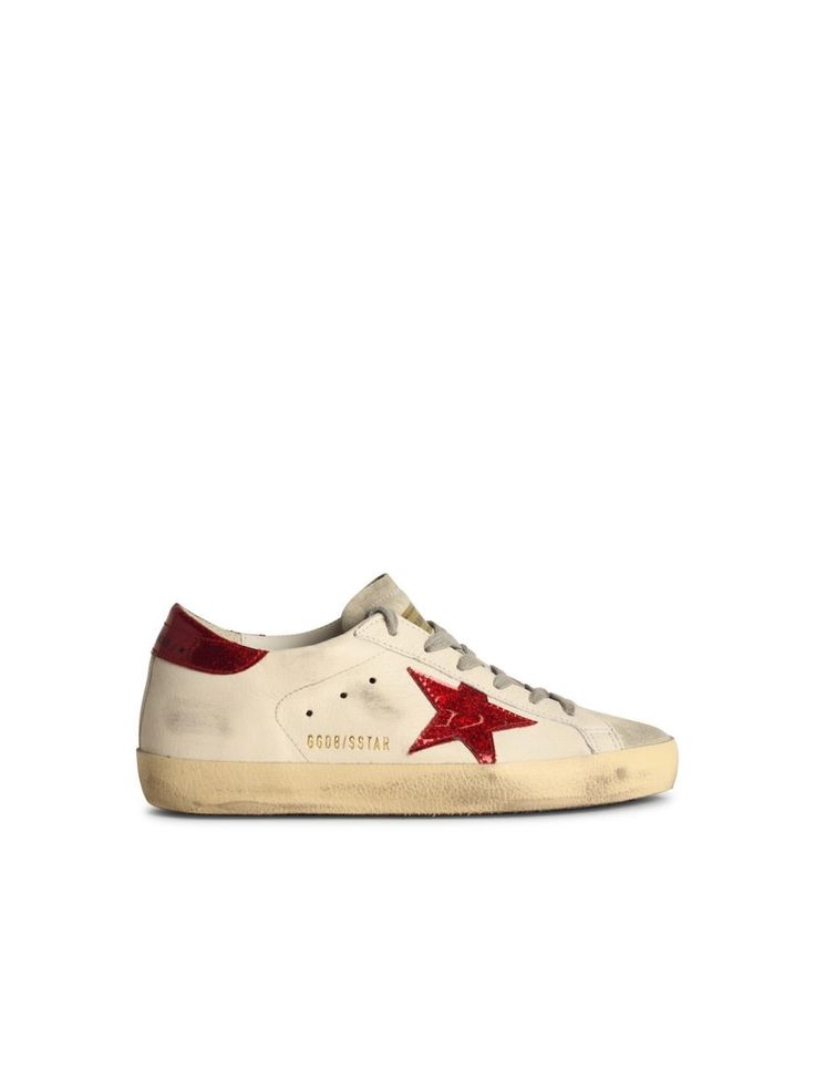 These sneakers from Golden Goose Deluxe Brand highlight a stylish worn-in look with perforated sides and a bold glossy red logo patch. Comfort is enhanced by suede details on the tongue and toe, while the rubber sole guarantees long-lasting wear.

- Chic used effect
- Perforated sides
- Glossy red logo patch
- Suede tongue and toe details
- Durable rubber sole Red Leather Custom Sneakers With Perforations, Red Leather Custom Sneakers With Perforated Toe Box, Red Leather High-top Sneakers With Perforated Toe, Red Leather Sneakers With Perforations, Red Low-top Sneakers, Red Leather High-top Sneakers With Perforations, Classic Red Sneakers With Perforated Toe Box, Red Casual High-top Sneakers With Perforations, Casual Red High-top Sneakers With Perforations