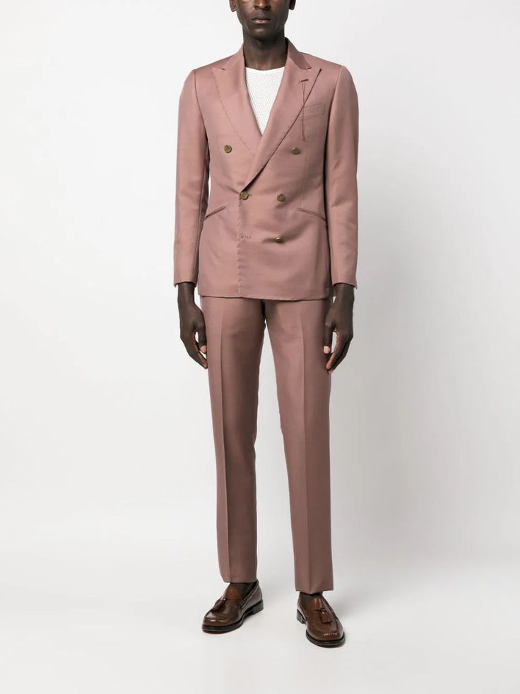 Maurizio Miri double-breasted Suit - Farfetch Pink Suit Men, Double Breasted Suit Men, Mohair Suit, Double Breasted Tuxedo, Class 1 B, Blazer Beige, Pink Men, Pink Suit, Designer Suits For Men