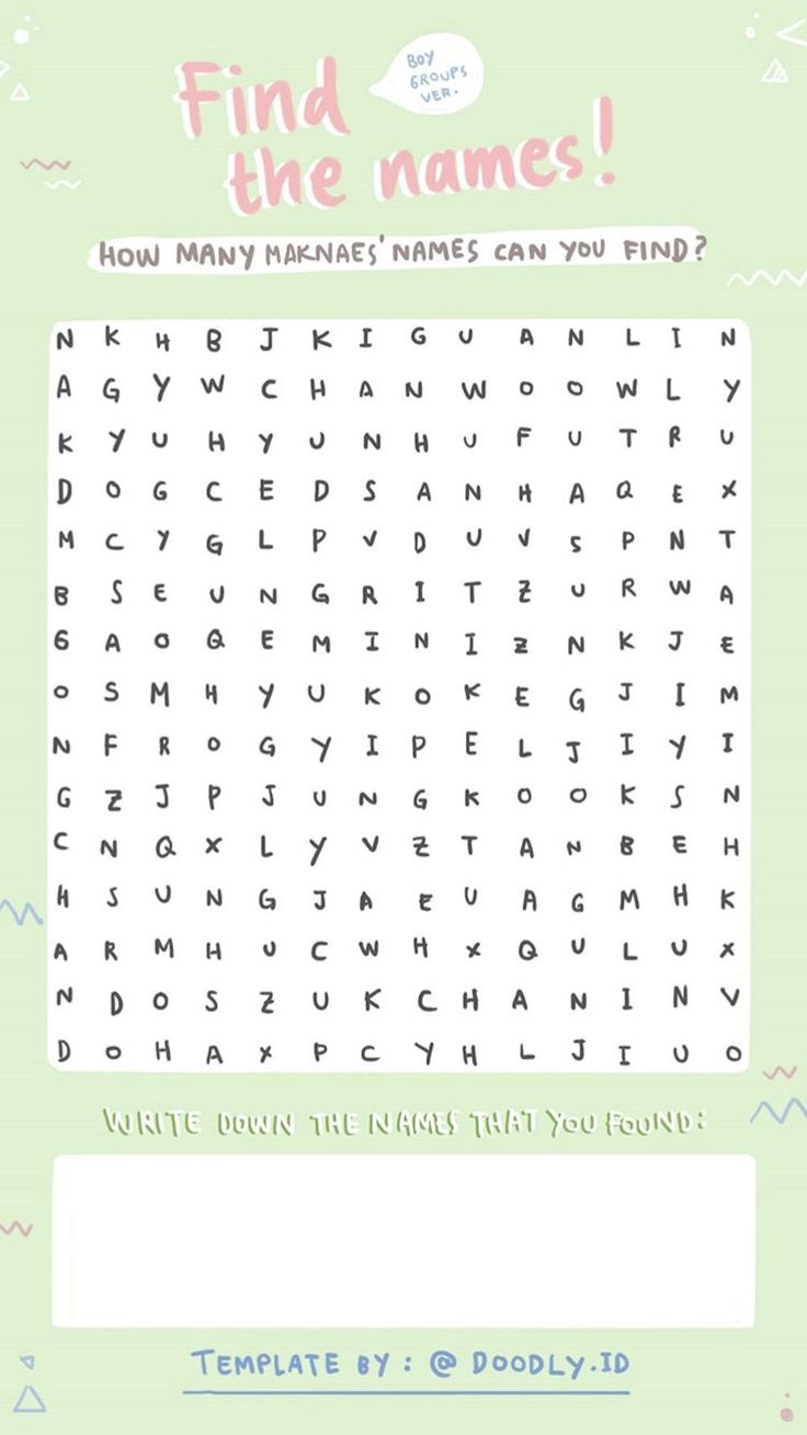 the word search page for find the names in this printable puzzle game, which is also