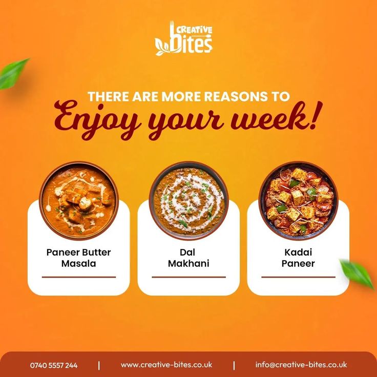 an orange background with three plates of food and the words, there are more reason to enjoy your week