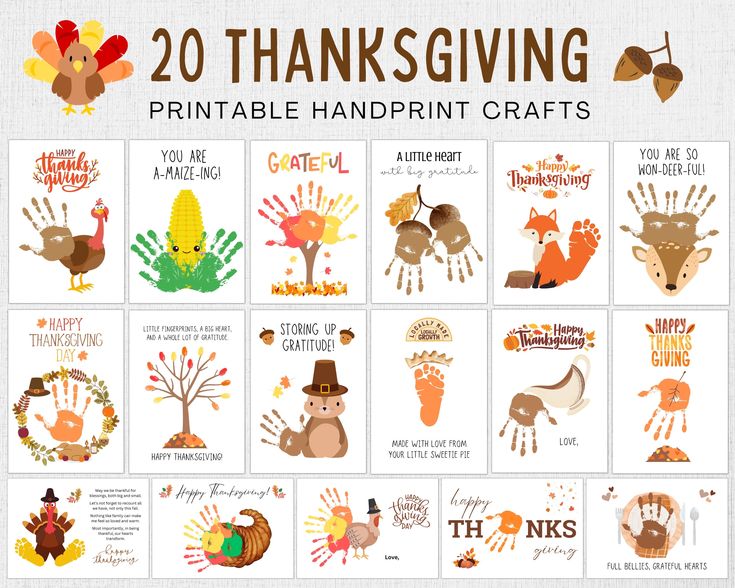 20 thanksgiving printable handprint crafts for kids to make with the turkey and other animals