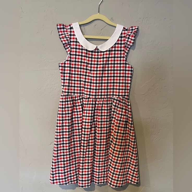 Janie And Jack Gingham Collared Parade Dress. 100% Cotton, Machine Washable. Size 12. Preppy Gingham Dress For School, Fitted Plaid School Dress, Fitted Plaid Dress For School, Cute Plaid Dresses For School, Casual Plaid Dress For School, Red Cotton Plaid Dress For Picnic, Gingham Dresses For School In Spring, Preppy Plaid Cotton Dress, Plaid Summer Dress For School