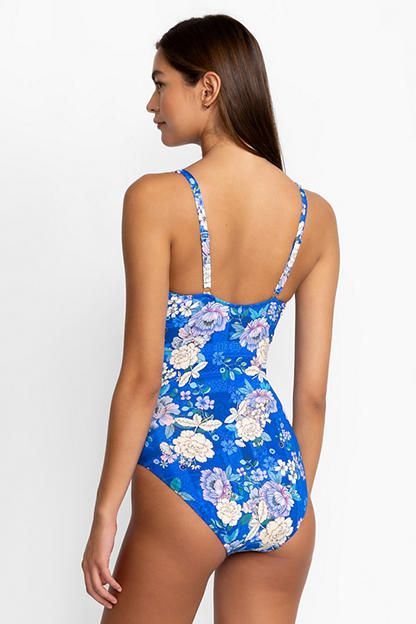 Perfect for poolside lounging and beach vacations, the Blue Dove Ruched One Piece is adorned in a vibrant blue floral print, full coverage, square neck, and ruching to create a flattering fit. Style with sandals and a breezy cover-up for a chic beach ensemble. Women's Blue Dove Ruched One Piece by Johnny Was, Size 2XL, Floral Maple Dress, Beach Shop, Beach Vacations, Women's Blouses, Blue Floral Print, Chic Outfit, Embroidered Jeans, Kimono Dress, Vibrant Blue