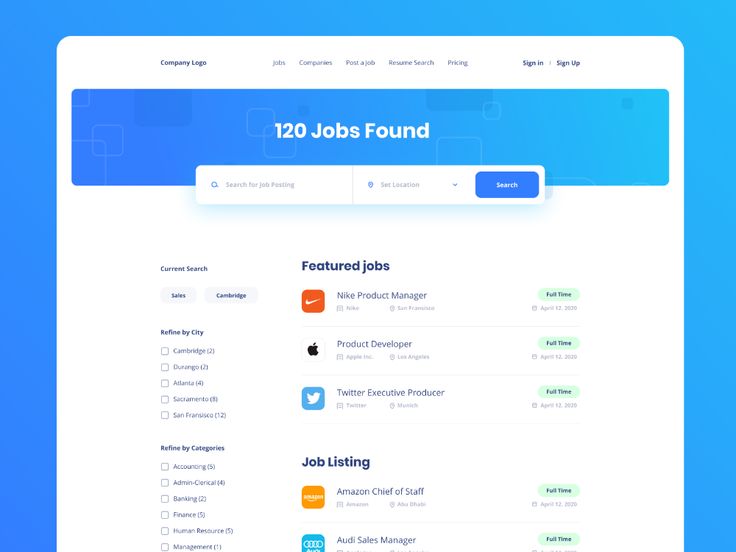 the website page for jobs found