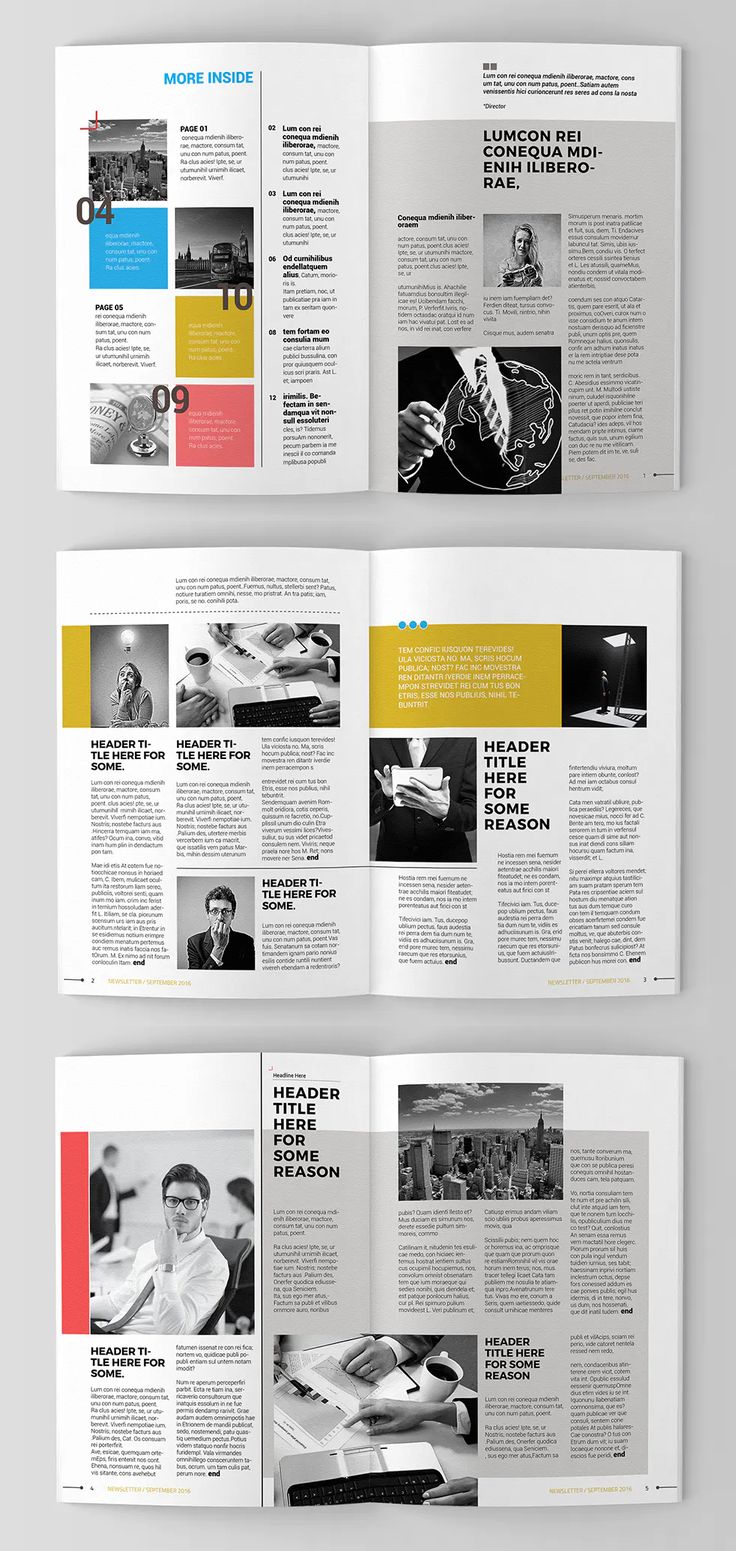 an open magazine is shown in three different colors and sizes, with the pages spread out