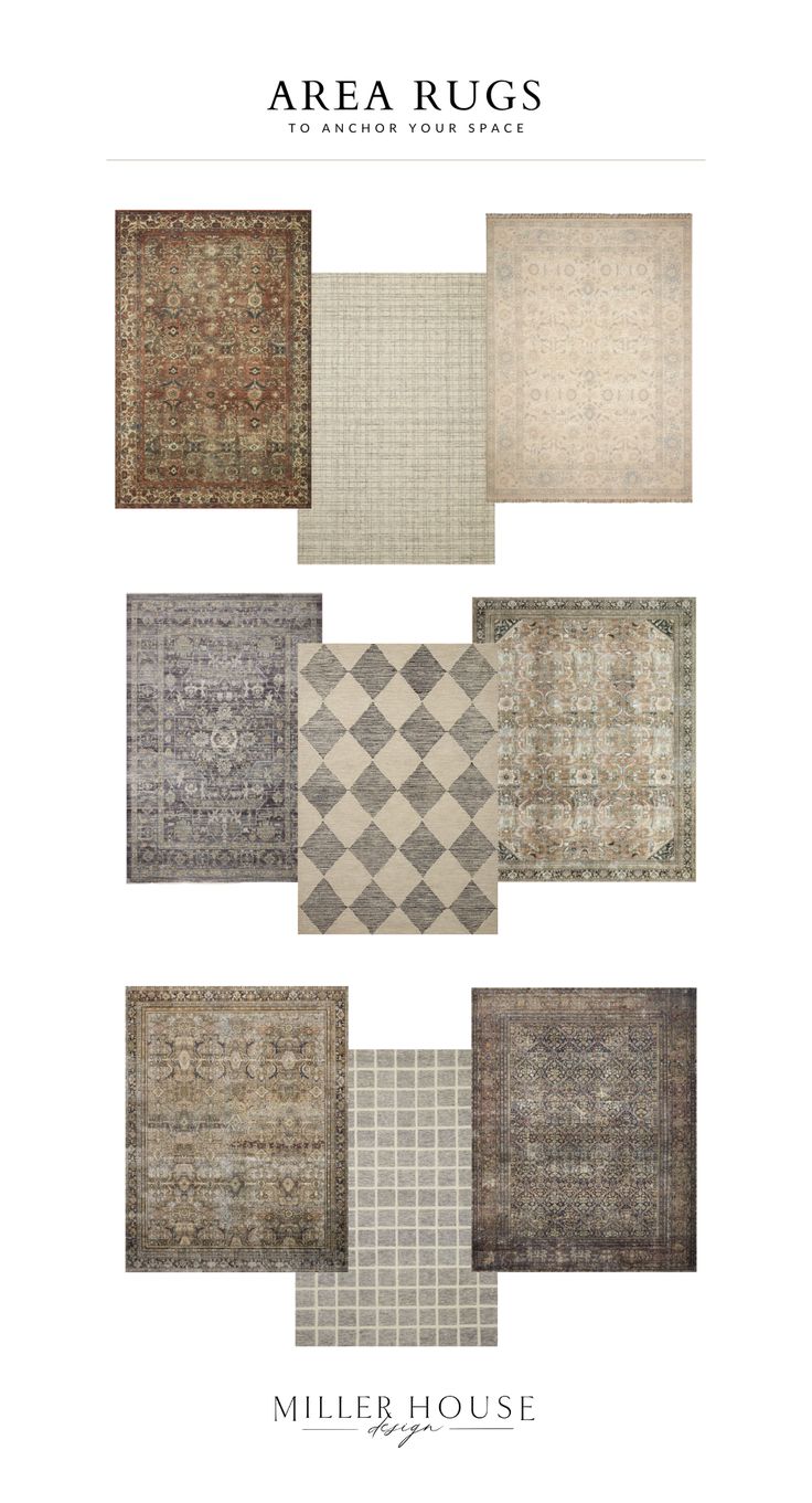 the front cover of an area rugs catalog, featuring different colors and patterns on it