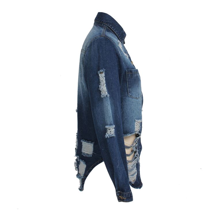 Dark Blue Wash Distressed Denim Jacket Ripped Blue Denim Vest For Fall, Blue Ripped Denim Vest For Fall, Distressed Washed Blue Denim Jacket, Fall Distressed Dark Wash Denim Top, Fall Ripped Washed Blue Denim Jacket, Blue Ripped Denim Jacket For Fall, Trendy Ripped Dark Wash Outerwear, Distressed Dark Wash Denim Jacket, Fall Washed Blue Ripped Denim Jacket