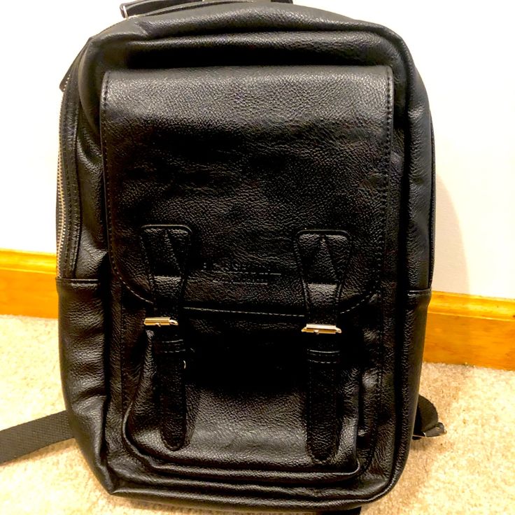 B.C. +Ishutal Black Leather Backpack New With Tag Purchased In Japan. Casual Leather Satchel Backpack For Business, Casual Business Leather Satchel Backpack, Casual Business Backpack With Leather Backing, Casual Business Backpack With Leather Detailing, Business Backpack With Adjustable Strap, Classic Crossbody Travel Backpack, Black Crossbody Business Backpack, Black Crossbody Backpack For Business, Classic Crossbody Backpack For Travel