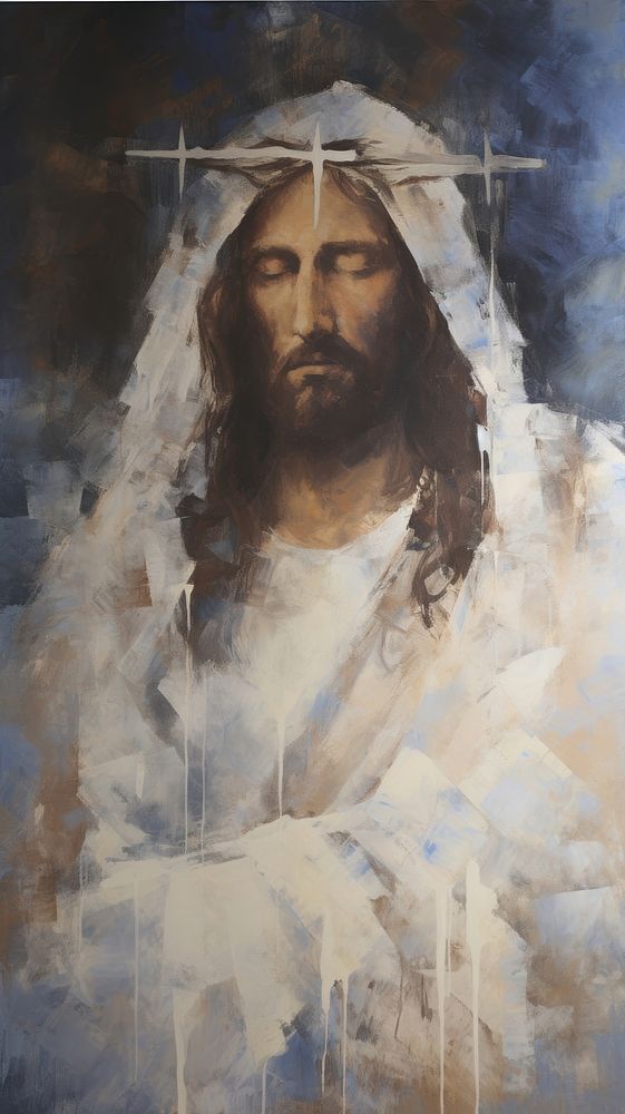 a painting of jesus with dripping paint on it