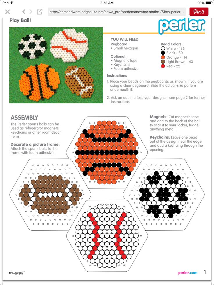 the instructions for how to make perler bead sports balls and footballs in different colors