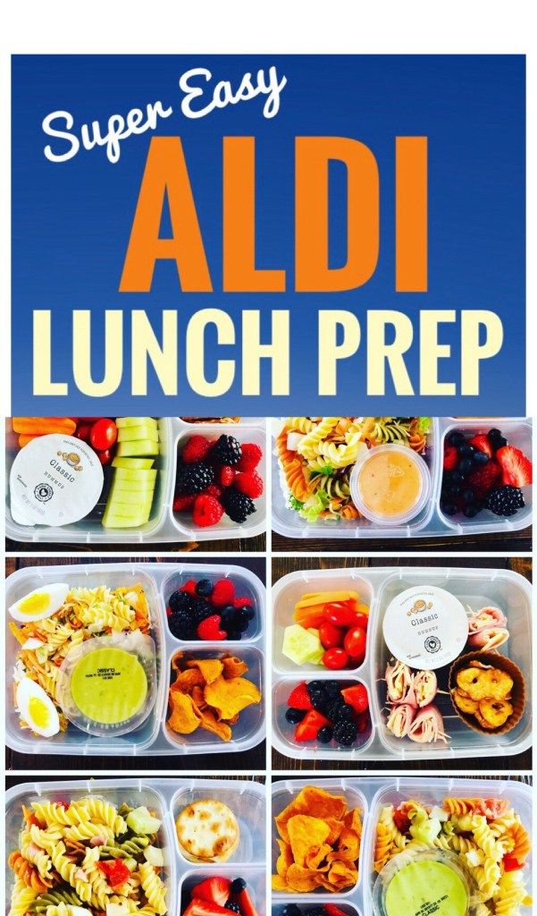 a collage of photos with the words super easy aldi lunch prep