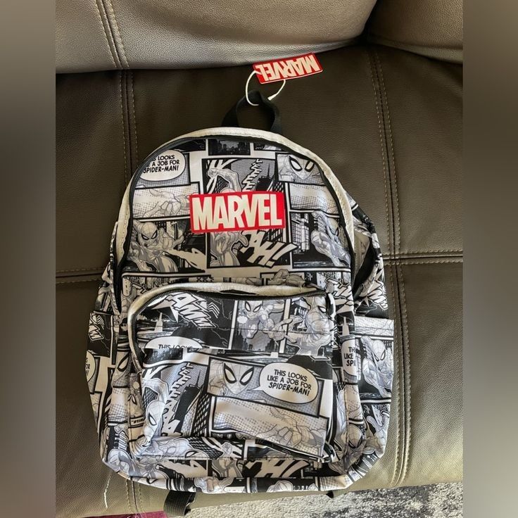 a backpack with the word marvel printed on it