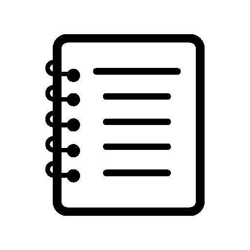 a black and white line drawing of a notepad with lines on the front page