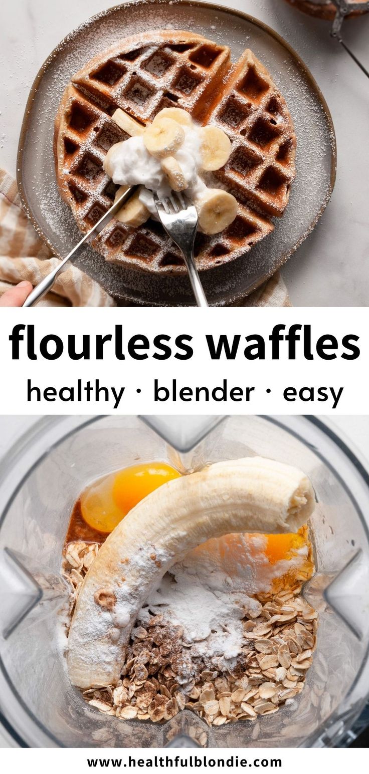 waffles are being made in a blender with bananas and yogurt