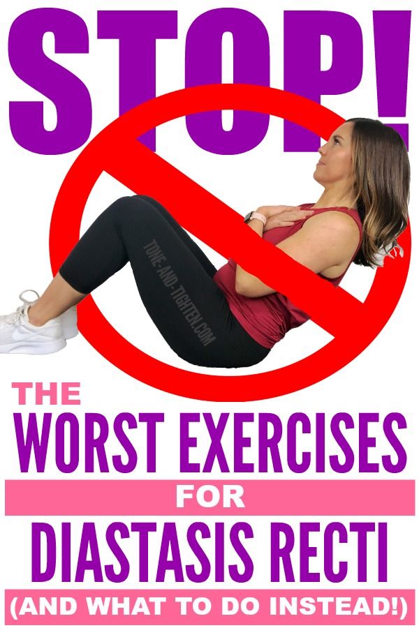 a woman sitting on the ground in front of a sign that reads stop, the worst exercises for diastasis recti and what to do instead