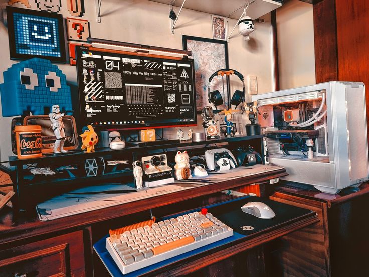 PC Gamer Setup Retro Future themed Theme My Gaming Setup, Aesthetics Wallpaper, Retro Future, Pc Gaming Setup, Retro Room, Pc Setup, Retro Futurism, Gaming Setup, Gaming Pc