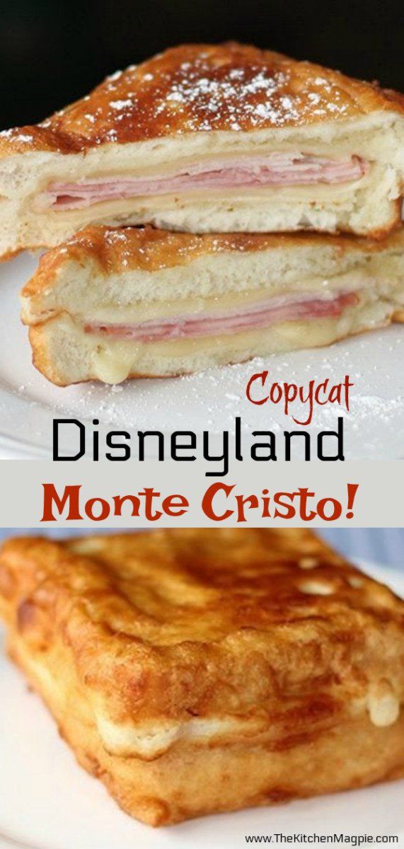 two different types of grilled cheese and ham sandwiches with text that reads copycat disneyland monte cristo