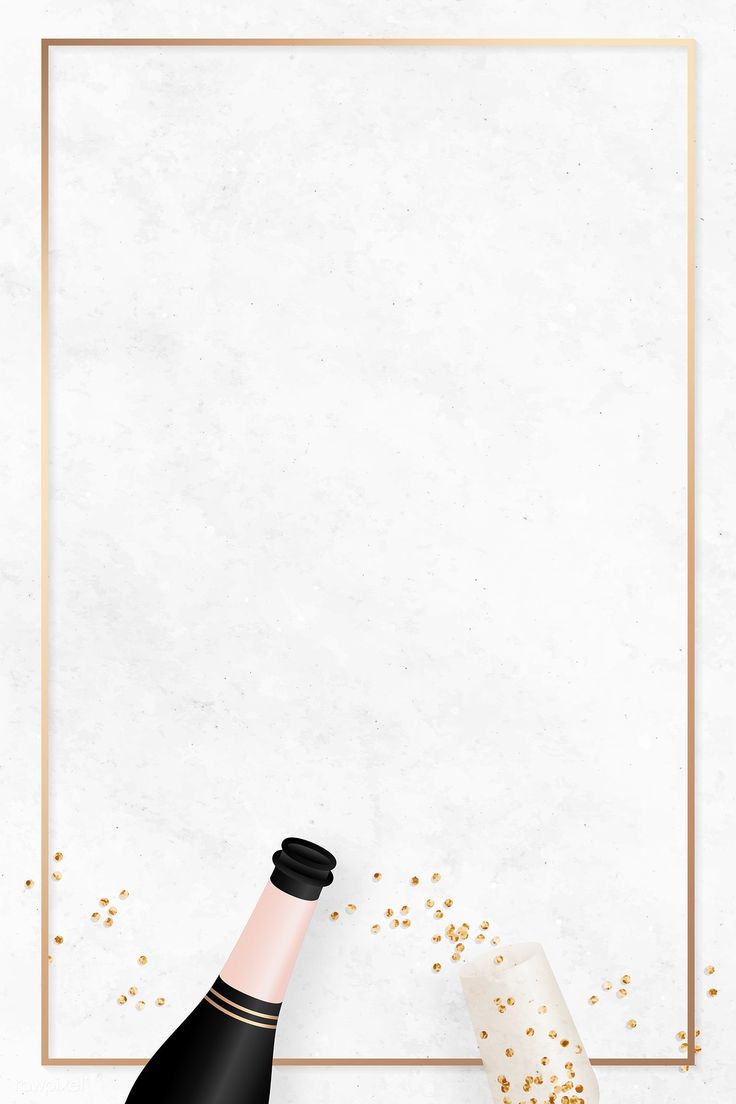 a bottle of champagne and a wine glass on a white background with gold confetti