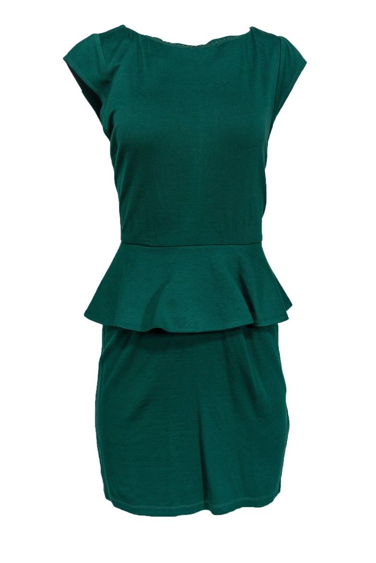 Current Boutique-Alice & Olivia - Green Peplum Sheath Dress Sz 10 Elegant Fitted Dark Green Mini Dress, Elegant Green Bodycon Dress For Work, Green Sheath Mini Dress For Work, Green Peplum Party Dress, Chic Green Bodycon Dress For Work, Green Sheath Dress, Chic Shop, Long Leggings, Alice And Olivia